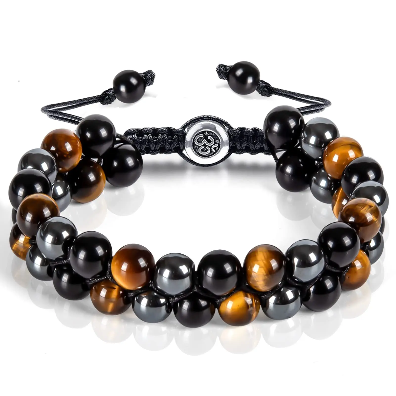 

Natural Tiger Eye Agate Bracelet for Men Braided Adjustable Black 8mm Natural Stone Bead Bracelet Healing Chakra Yoga Bangles