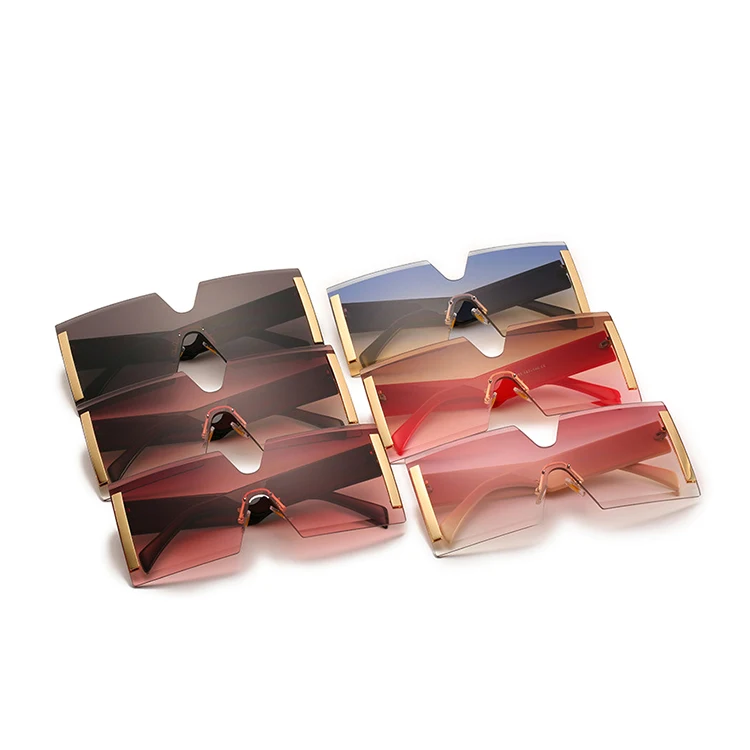 

Fashion Women Sun glasses trendy Tinted Rimless Oversize Square one piece Sunglasses