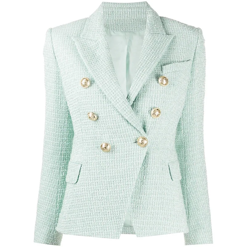 

2021 new arrivals wholesale high quality mint color tweed fabric women jackets blazers