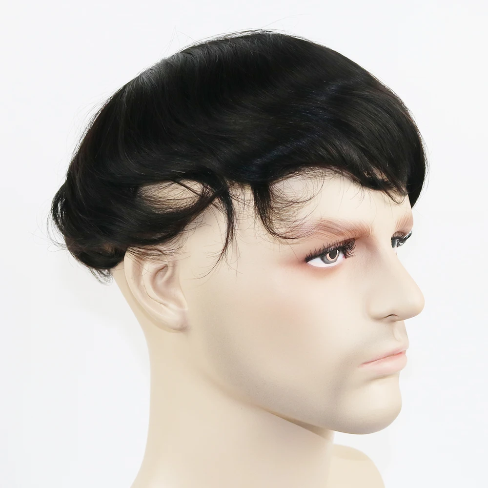 

Free Shipping Comfortable human hair toupee straight hand made pu lace base thin skin toupee hair mens wig