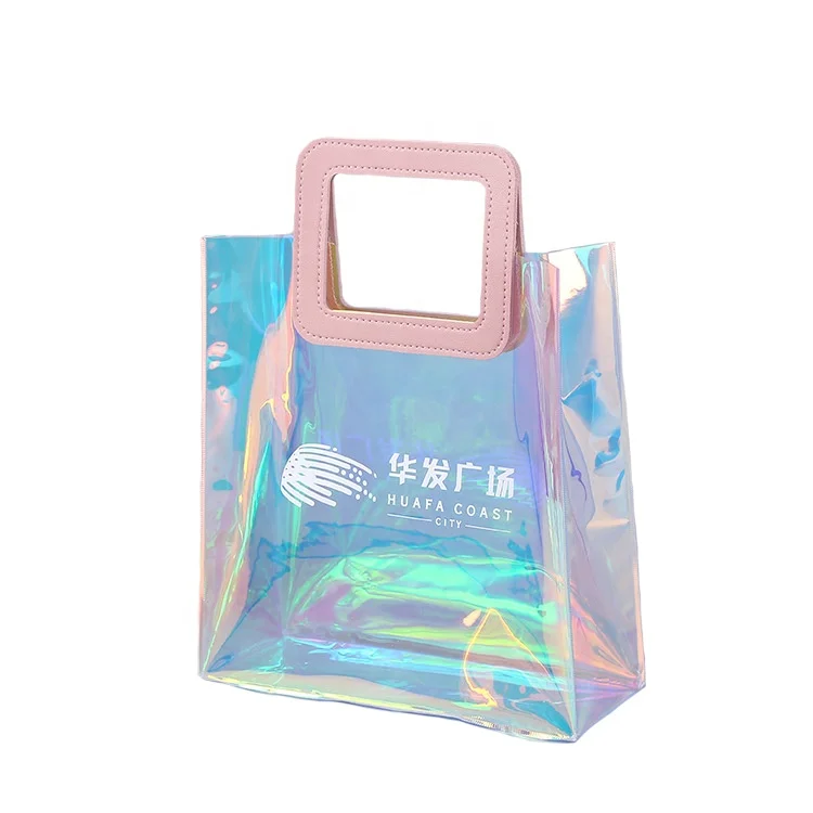 

Custom Logo Female Holographic Transparent Handbags Beach Bag Laser Clear Pvc Tote Bag