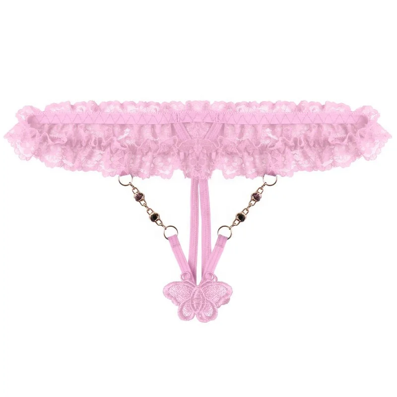 

Women Butterfly Lace Trimming Low Waist Panties Thongs Underwear T-back Briefs