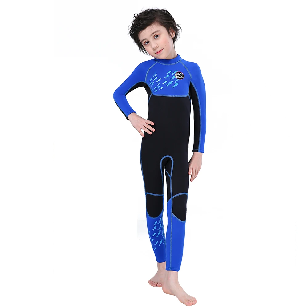 

New Arrival Kids Diving Suit 2.5mm Full Body Neoprene Wet Suit Back Zip Custom Logo Kids Swimming Diving Surfing Wetsuit, Blue, orange