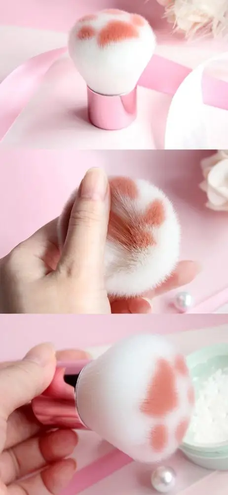 Travel Portable Novelty Soft Synthetic Fiber Hair Cat Paw Claw Cosmetic Kabuki Powder Makeup Blush Brush