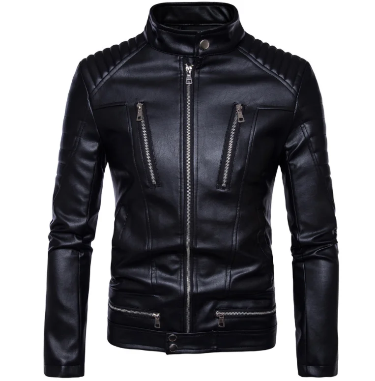 

2021 new Amazon leather Jacket men's motorcycle leather jacket multi-zip motorcycle leather jacket