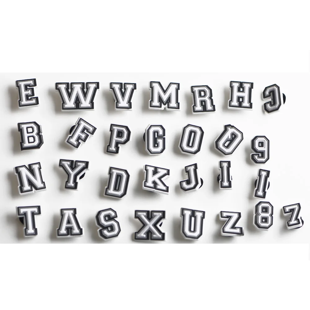 

1PCS Hot Selling Black White Letter Icon Shoes Charms Silicone Decoration For Croc Buckle Alphabet Accessories Kids Gifts, Jewelry
