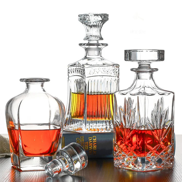 
wholesale frosted clear decorative blown fancy liquor glass wine decanter 