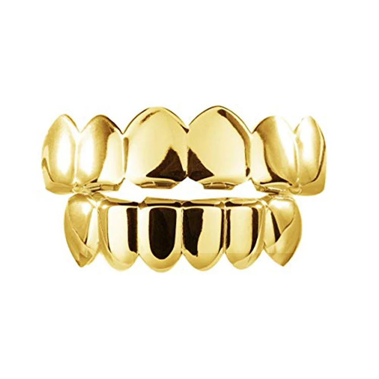 

Factory Wholesale Custom Gold Teeth Grillz for Mouth Top Bottom Hip Hop Teeth Grills, Gold silver