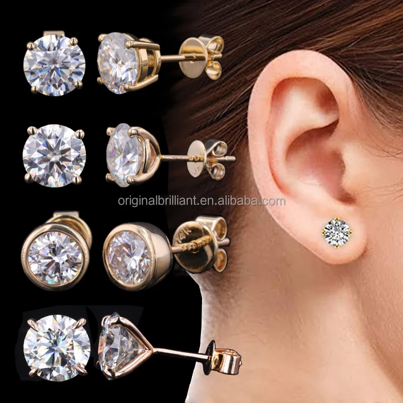 

GRA Certificate Fashion Diamond Jewelry Women Sterling Silver 14K 18K Gold Stud Moissanite Earrings