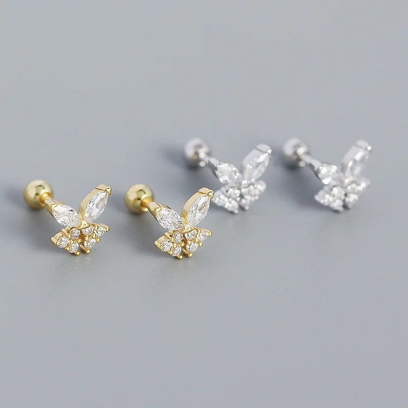 

Best Selling 925 Sterling Silver minimalist butterfly crystal earrings gold plated piercing screwback stud earring 2022