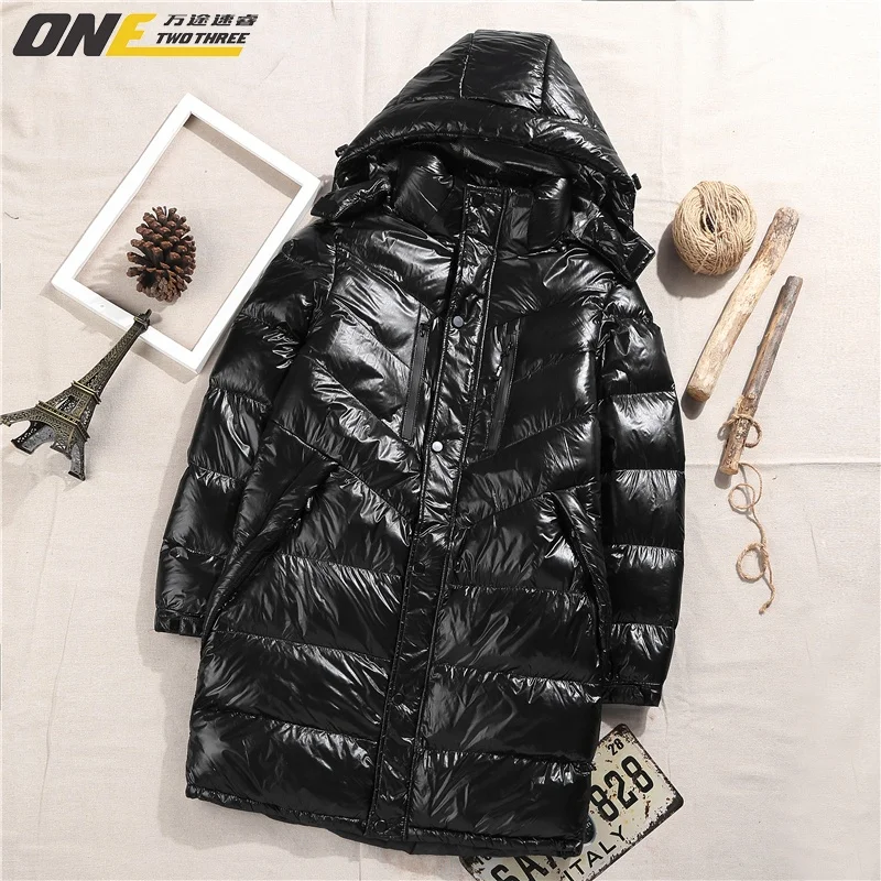 

High Quality Long Winter Shiny Duck Down Puffer Coats Shiny Men puffer Jackets Office Style Outwear men Coat Shiny Black, Customized color