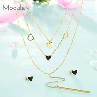 

Modalen Steel Gold Plated Jewelry 3 Layered Enamel Charm Heart Chain Necklace
