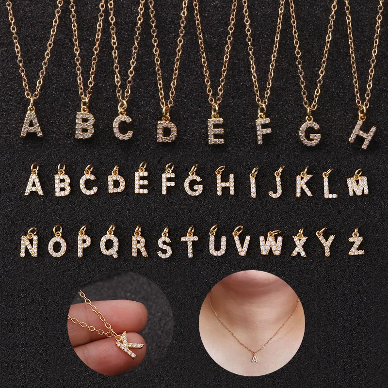 

Gold Custom Personalised Name jewelry link chain initial alphabet gold plated 26 letter pendant necklace