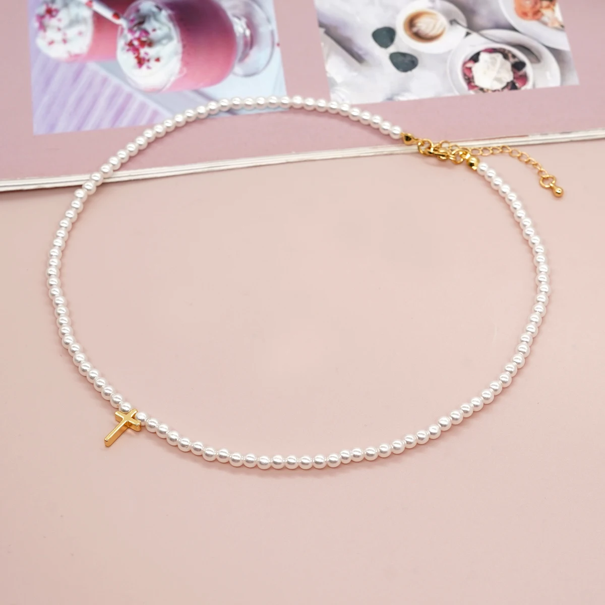 

Go2boho Imitation Pearl Bead Choker Boho Necklaces For Women Gold Cross Chain Jewelry Gift Power Of Faith