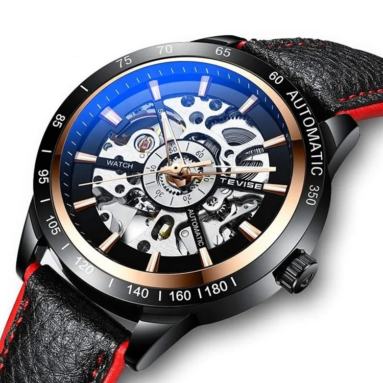 

Tevise 868 Leather Band Fashion Men Skeleton Mechanical Watch, 2 colors