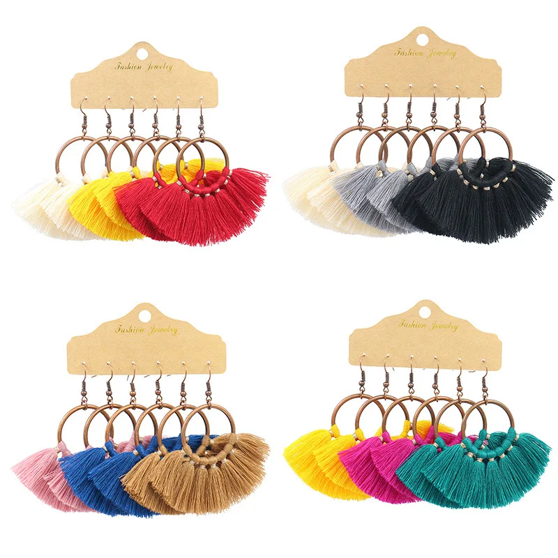 

Stocks Selling Handmade Jewelry Accept Small Order Fashionable Tassel Earrings 3 Pairs Per Set Cheap Price Women Hoop Earrings