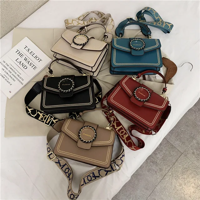 

2021 Hot Sell Wide Strap Ladies Shoulder Bag Lady Purse Pu Leather Bags Famous Women Handbags, Customizable