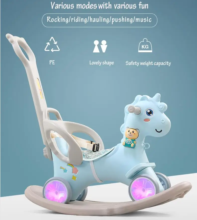 
Newly designed plastic kids rocking horse multi functional plastic saddle rocking horse 