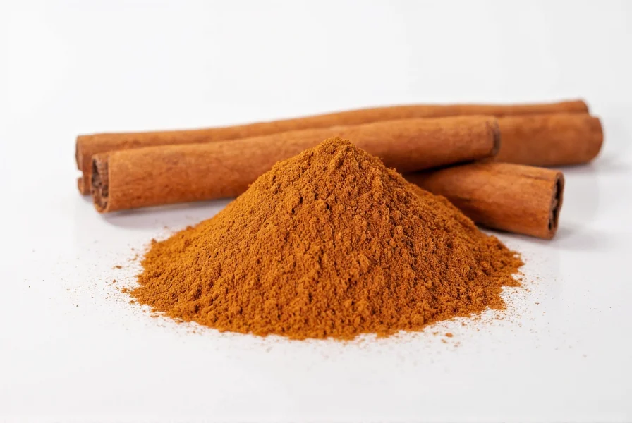 Close-up comparison of Ceylon and Cassia cinnamon powder showing color and texture differences