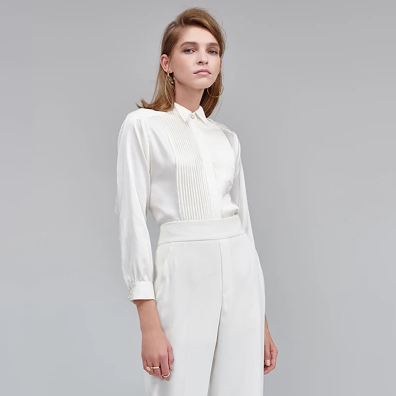 Discount office work white  long sleeve silk shirts blouse women