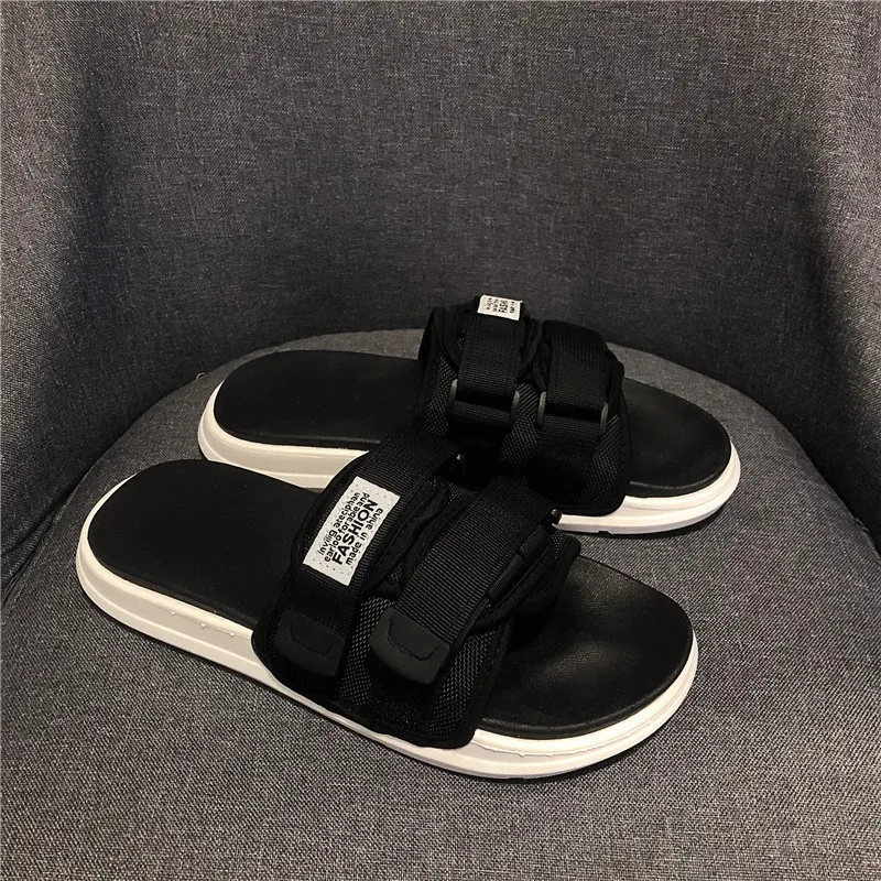 

Hot Sale Large Size Summer Outdoor Beach Sandals Anti-slippery PVC Sole Couple Slides Slippers Casual Women Slippers, White,black