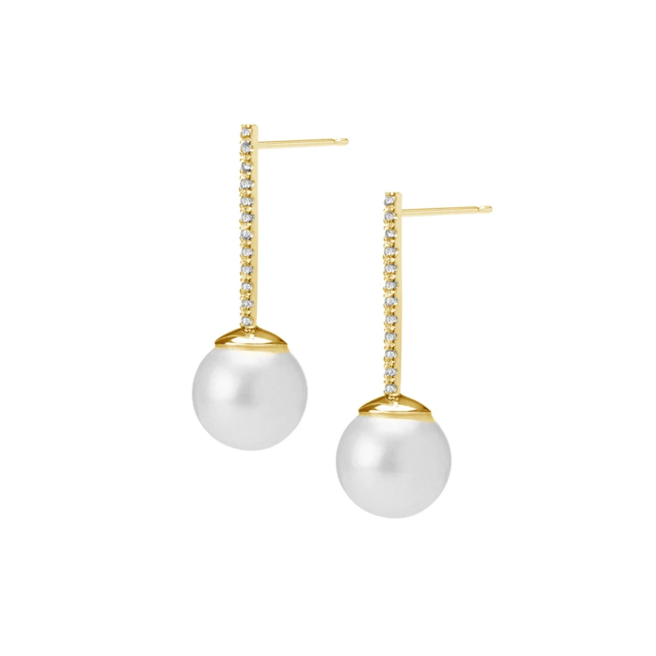 

Wholesale Brass 14k Gold Plated Cubic Zircon Proud Pearl Stud Earrings