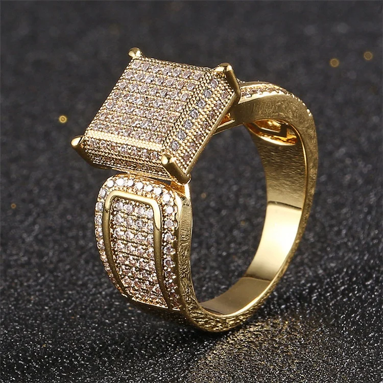 

Personalized hip hop men's Square Ring New Micro set zircon crystal 18K gold ring, Picture shows