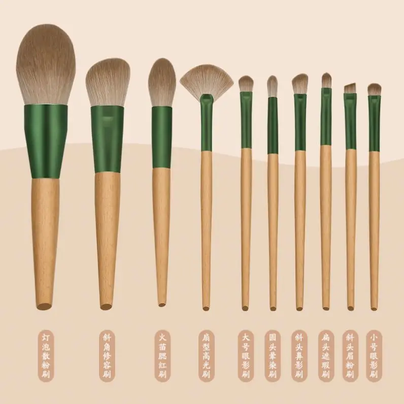 

Manufacturer Private Customization 10 Pcs Cheongna Makeup Brush set Blush Loose Powder Eyeshadow Brush Beauty Tool, Green, brown