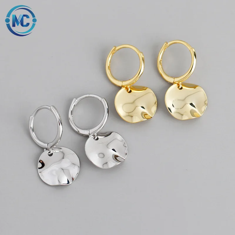 

European Fashion Simple 925 Sterling Silver Irregular Jewelry 18k Gold Plated Pendant Charms Huggie Hoop Earrings for Women