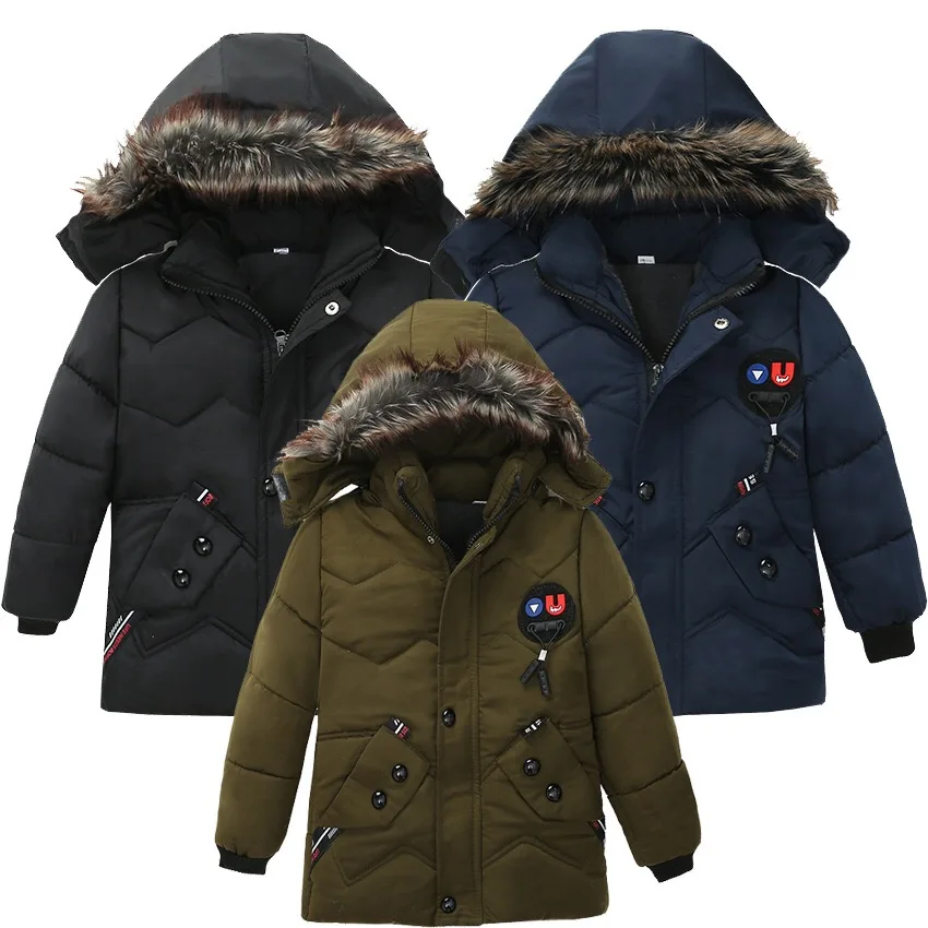

warm wholesale winter kids children baby boys fur jackets long coats clothes, Picture