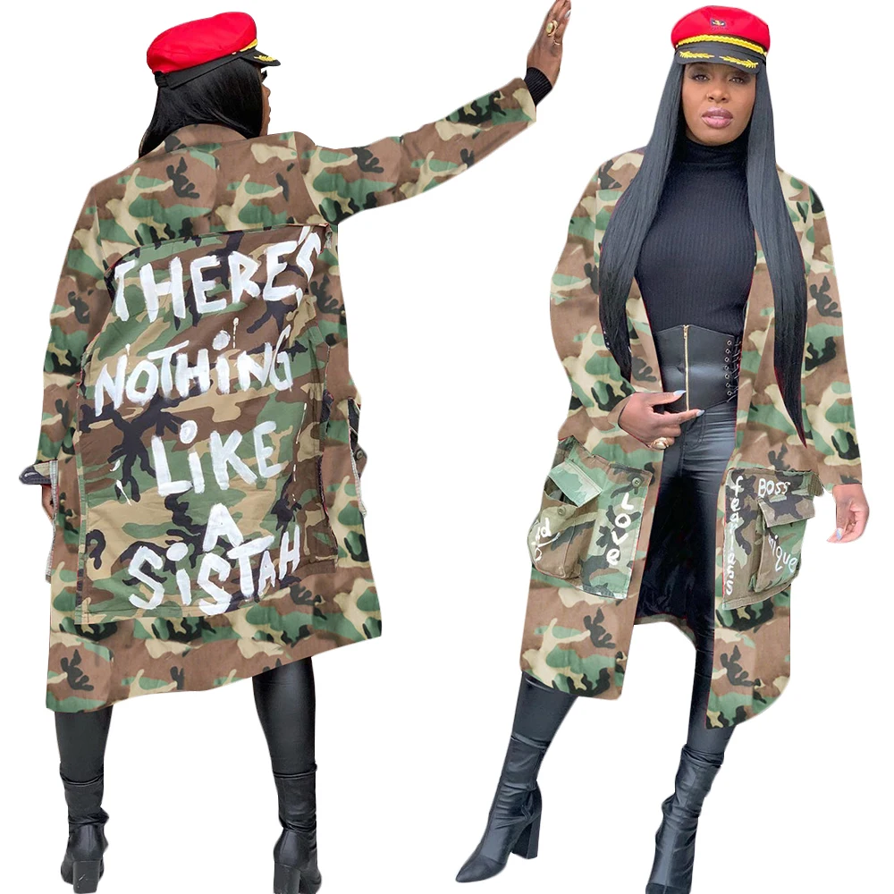 

Woman long jacket ladies winter coats women designer long camouflage print woman coat