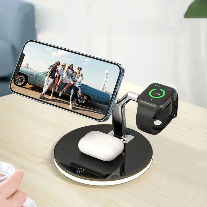 

3 in1 Magnetic Wireless Charger Stand For iPhone 12 13 Mini Pro Max Watch 15W Fast Charging Dock Station For Earphones, Black