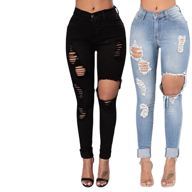 

2021 skinny Ripped women's Jeans black skinny stretch stylish denim high quality high Waist trousers