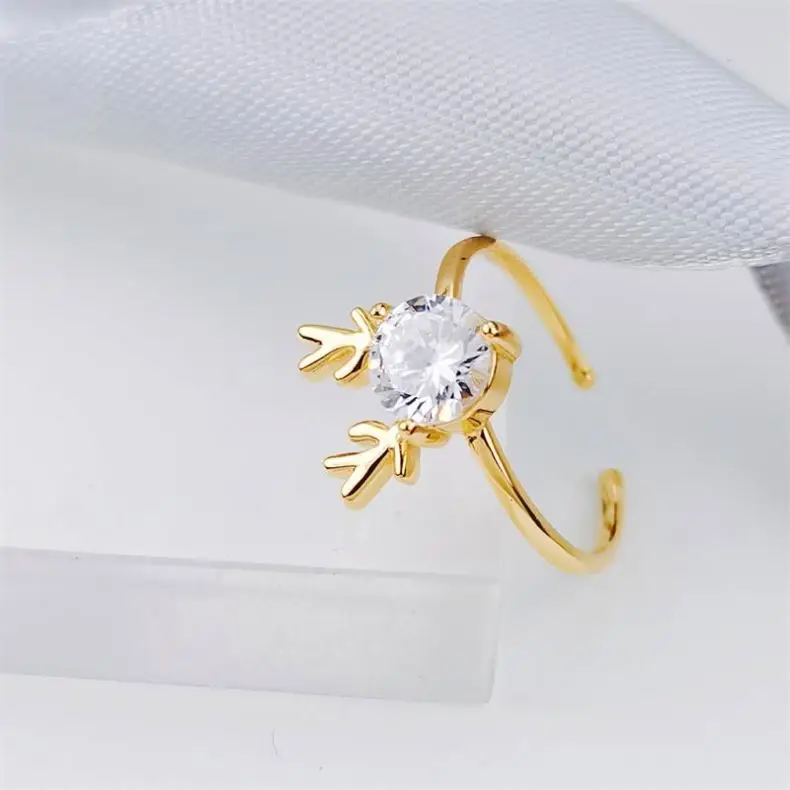 

YR10035 Women Jewelry Gold Plated Ring Cubic Zirconia Ring Sets Christmas Reindeer Brass Ring