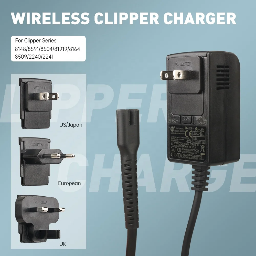 

Top Selling Barbershop EU/UK/US/Japan Plug Wireless Hair Clipper Charger Black Fast Charger Trimmer Power Adapter for 8504 8148