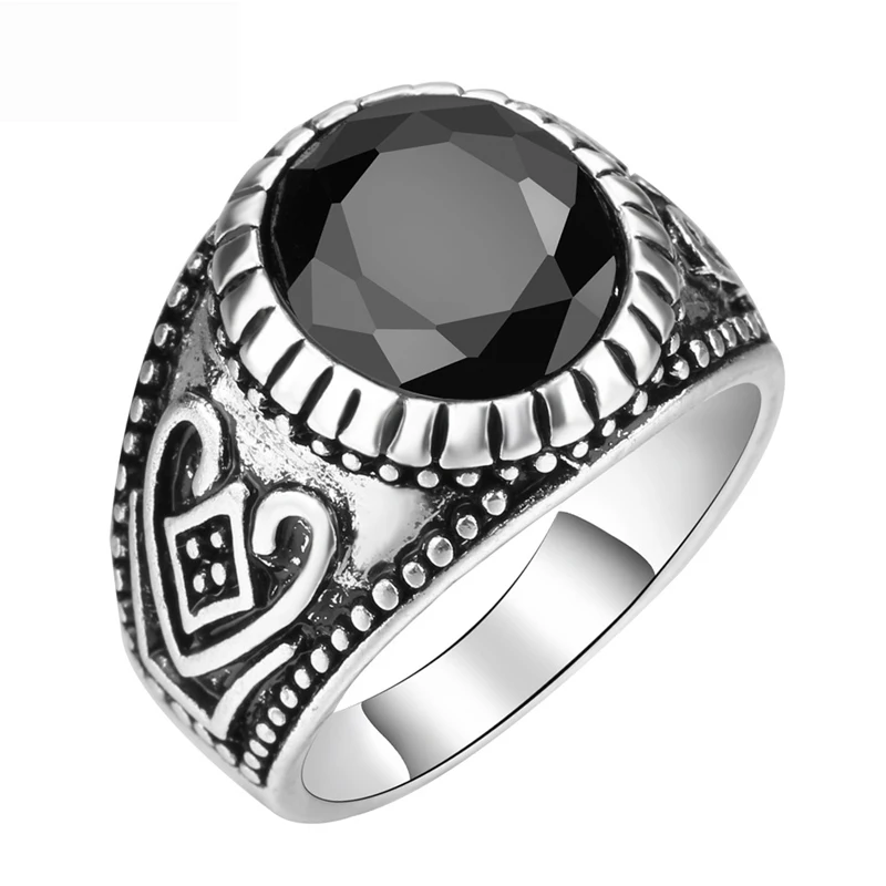 

Resin Gemstone Ring Men Women Silver Wedding Ring Latest Fashion Vintage Big Black Ring