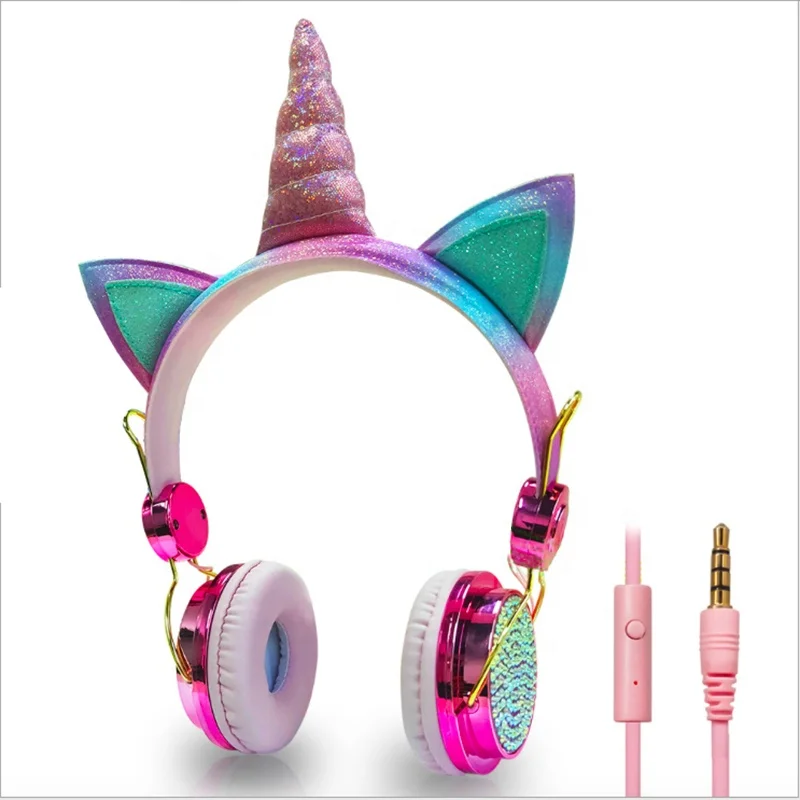 

3.5mm Kids Wired Rainbow Cute Diamond Children Unicorn Headphones For Girls