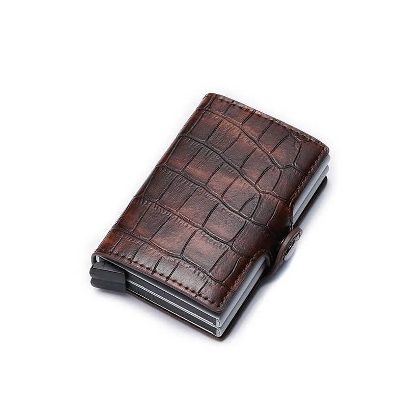 

2021 Crocodile Pattern PU leather Aluminium RFID Blocking Protect Double Aluminum Case Credit Card Holder Wallet