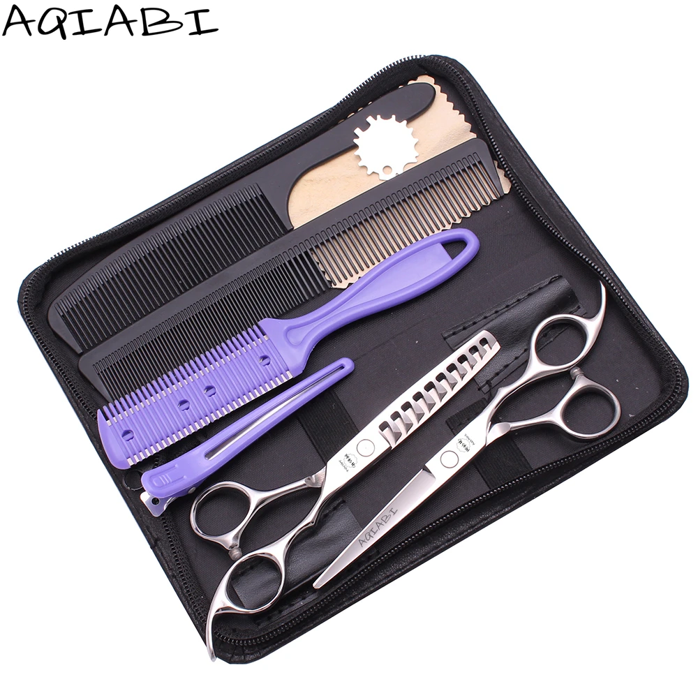 

Professional Hair Cutting Scissors 6'' AQIABI Japaese Steel Barber Thinning Shears Hair Scissors Set A2008, Shiny