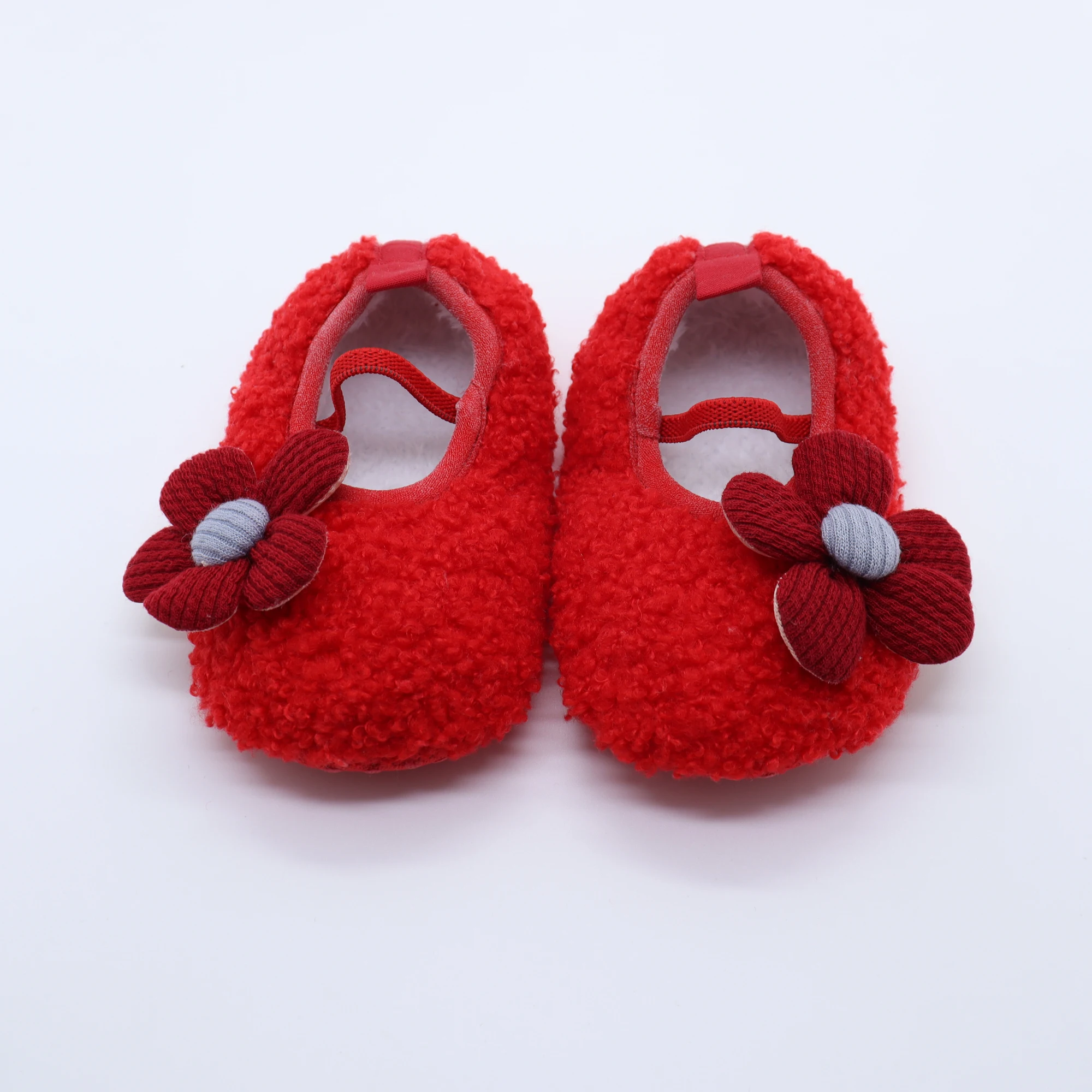 

Winter Cute Flowers Casual Soft Sole Prewalker Warm Lamb Hair Infant Girls Shoes Baby Mary Jane Shoes, Optional