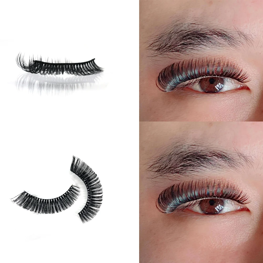 

QL175-10 3D faux mink 12mm D curl russian strip eyelashes extensions with custom lash box, Natural black