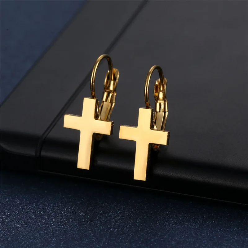

New Fashion Jewelry Bear Earrings Women 18K Gold Plated stainless steel Cross Earrings
