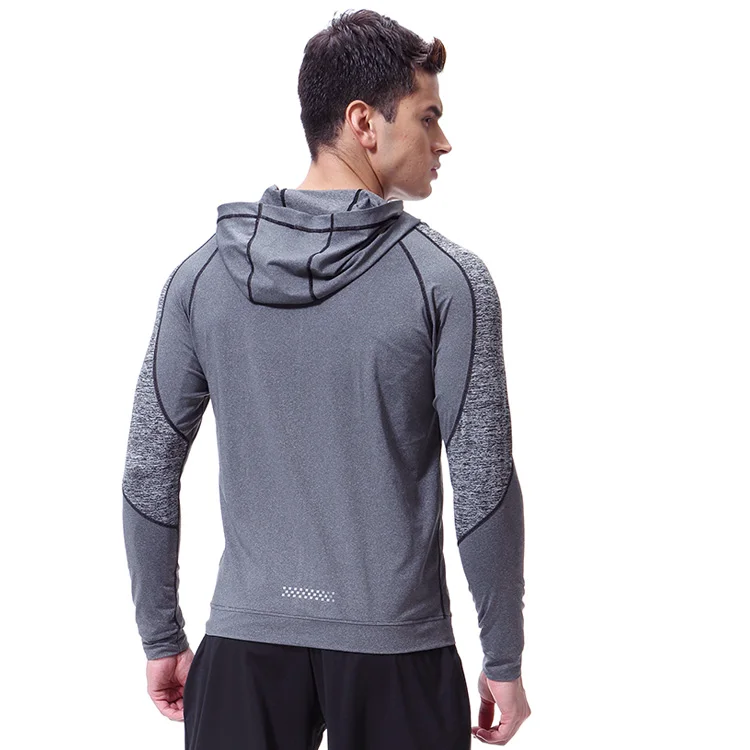 

Men's Gray casual long-sleeved jacket Quick-drying sports jacket Hooded zipper fitness clothing, 1 colors