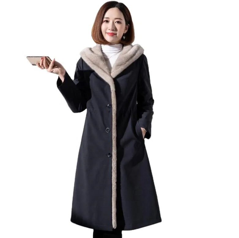 

Autumn Winter Lady Clothing long fur coat female both Tow sides Can wear Plush fur liner Overcoat Warm Velvet Trench Coat Women, As the pictures