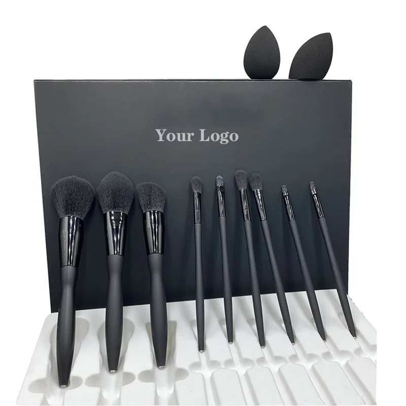 

Black 9pcs makeup brush Foundation soft bristles rhinestone diamond makeup brush set with custom logo, Multi colors