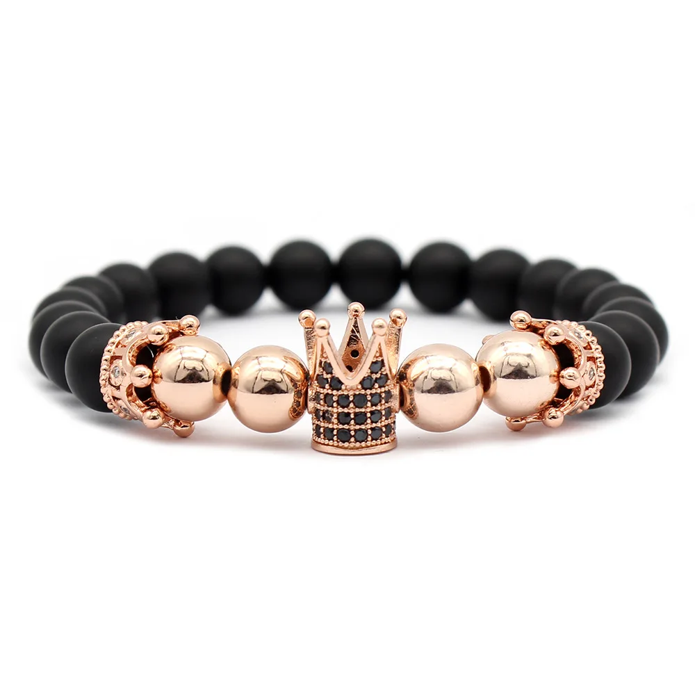 

Unisex Jewelry New Arrival Crown Zircon Bracelet Frosted Buddha Fashion Black Natural Stone Beaded Bracelet