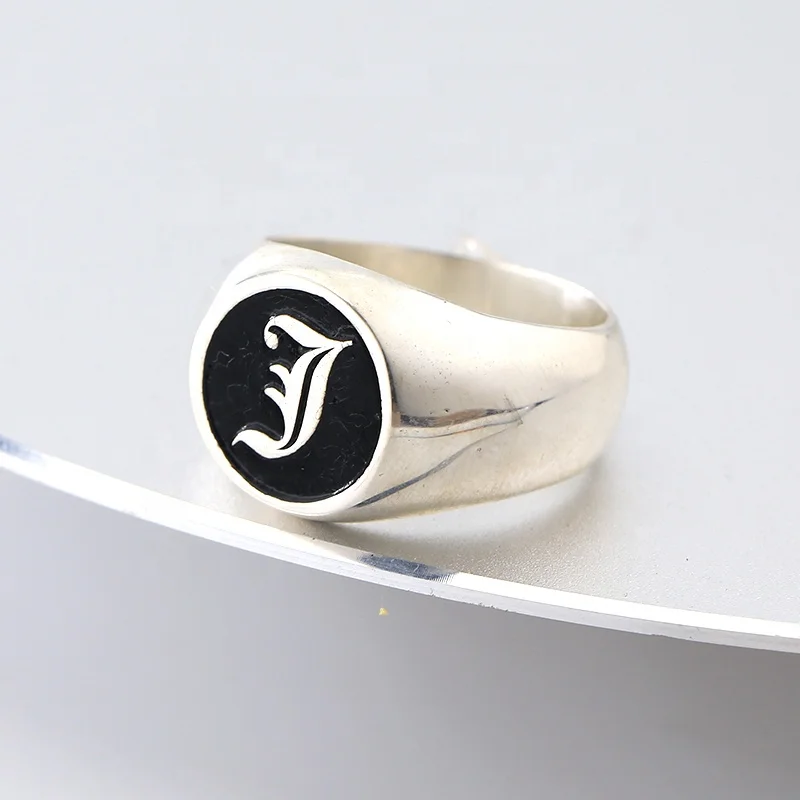 

925 Sterling Silver Jewelry Rings Personalized Signet Ring Custom Initial Old English Man Engrave Logo Design, Silver /gold