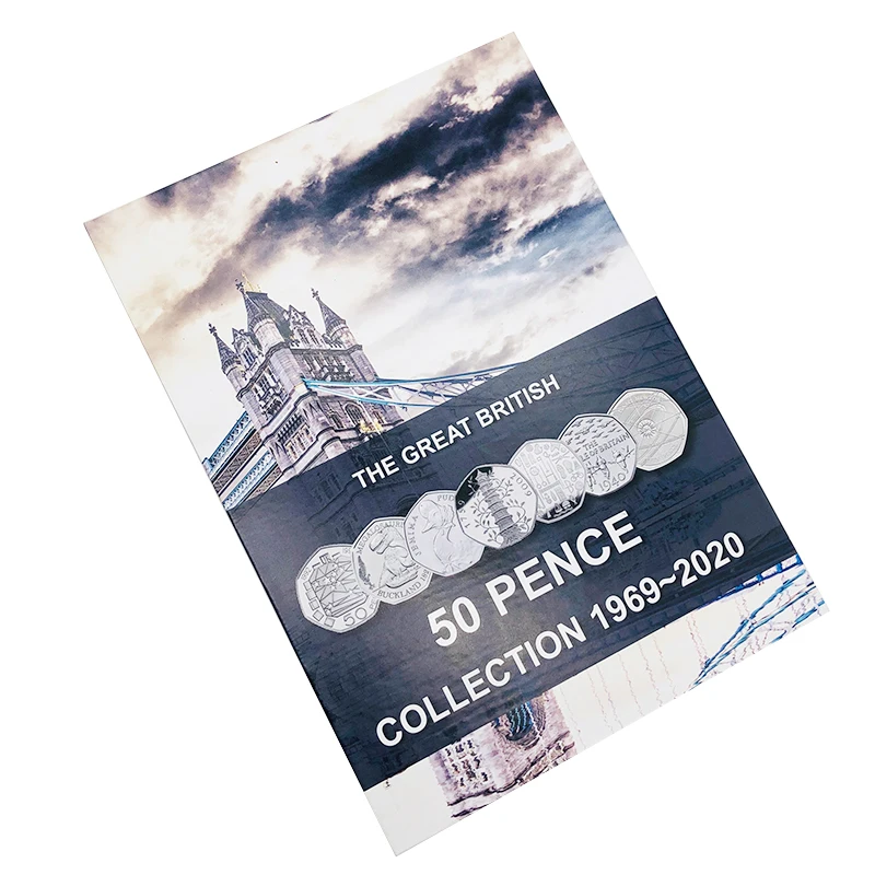 
2020 Luxury Hardcover UK 50 Pence Coin collecting album 59 positions with capsules 