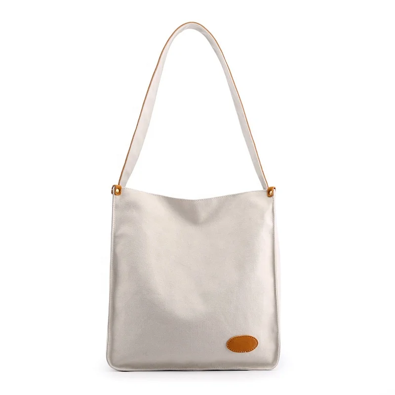 

Retro trend large capacity simple white female student canvas tote bag