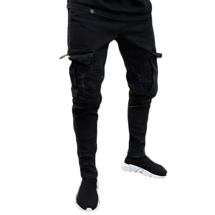 

Fashion Mens Cargo Denim Pants Biker Distressed Jeans